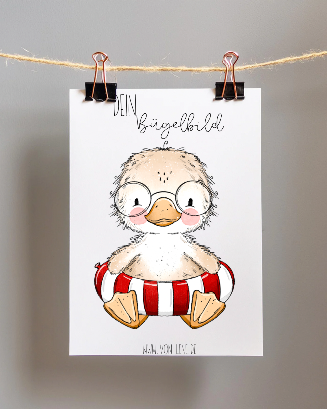 Bügelbild Badetag Ente Rot mit Brille