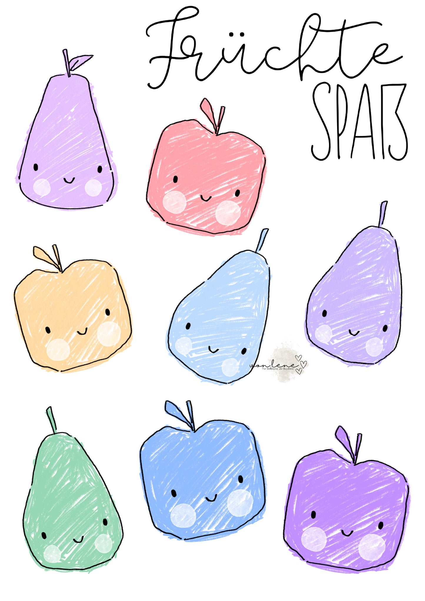 Bügelbildbogen A4 Früchte Spaß