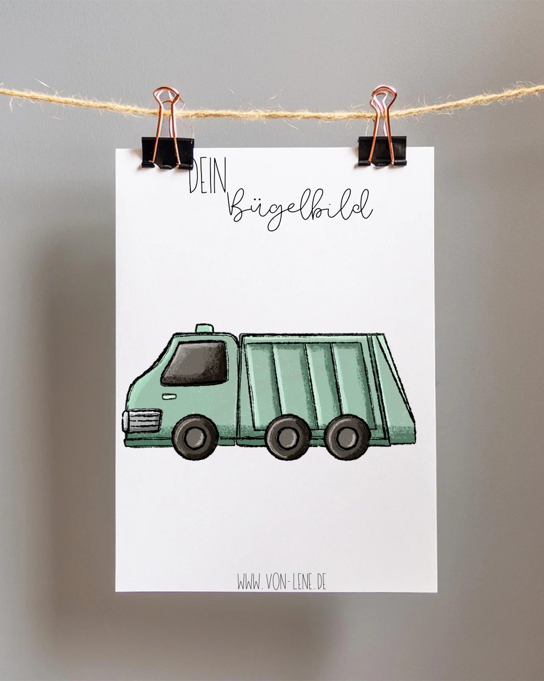 Bügelbild groß Müllabfuhr Auto grün