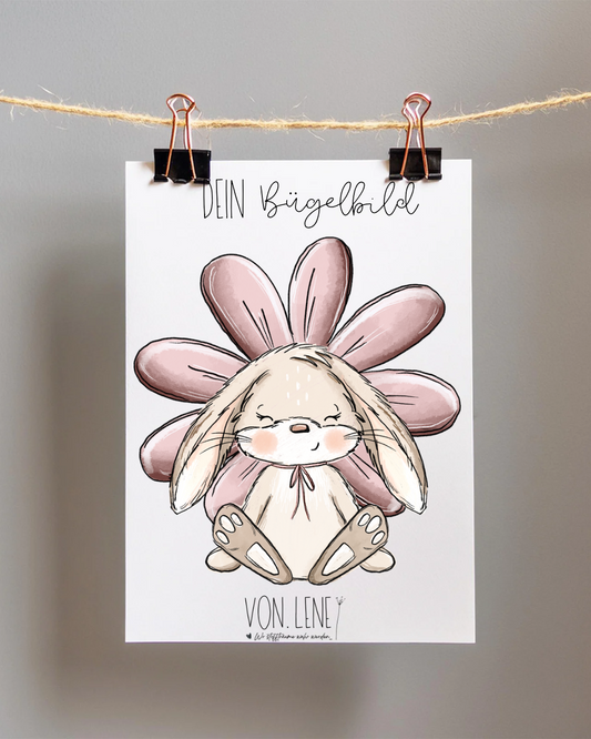 Bügelbild Blumenhase sitzend