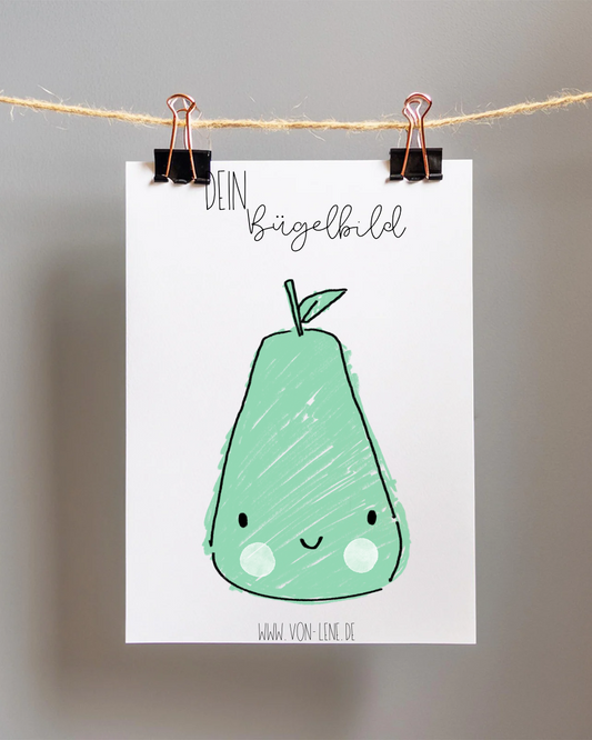 Bügelbild groß Früchtespaß Birne Grün