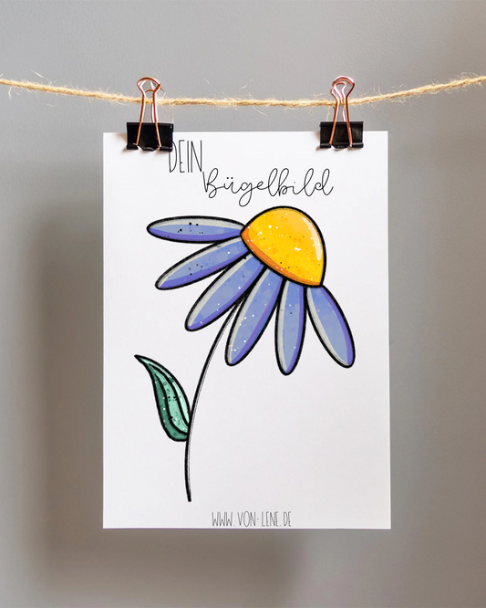 Bügelbild groß Frühlingsgeflüster Blume blau