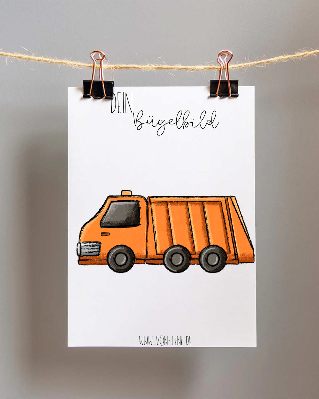 Bügelbild groß Müllabfuhr Auto Orange