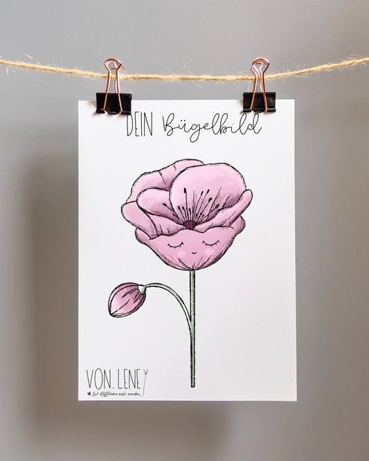 Bügelbild Blumenliebe Rosa Mohnblume