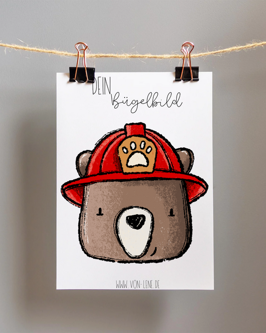 Bügelbild groß Feuerwehr Bär