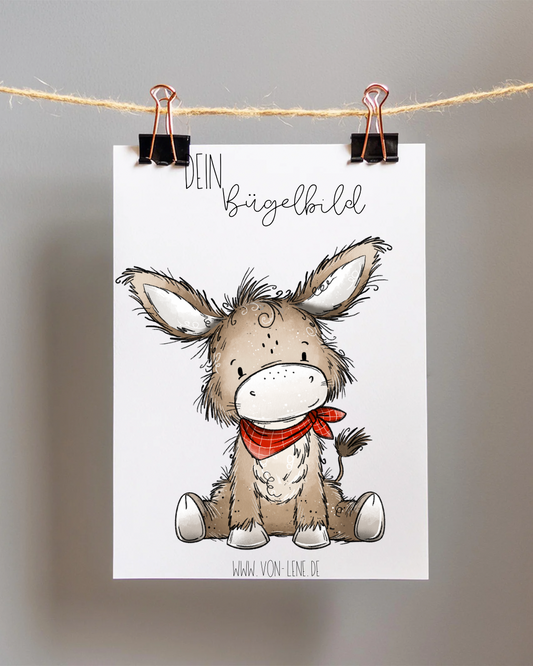 Bügelbild Esel rot