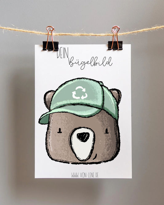 Bügelbild groß Müllabfuhr Bär Grün