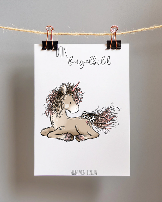 Bügelbild groß Einhornzeit Pferd liegend Leo