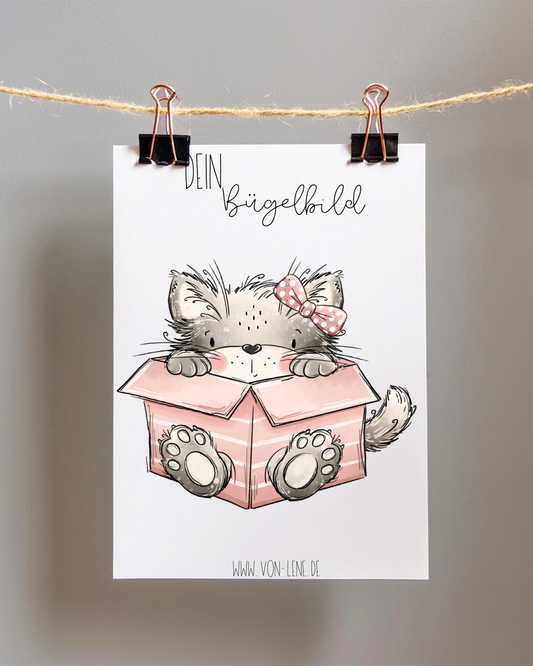 Bügelbild groß Katze in Box