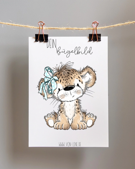 Bügelbild Leopard blau