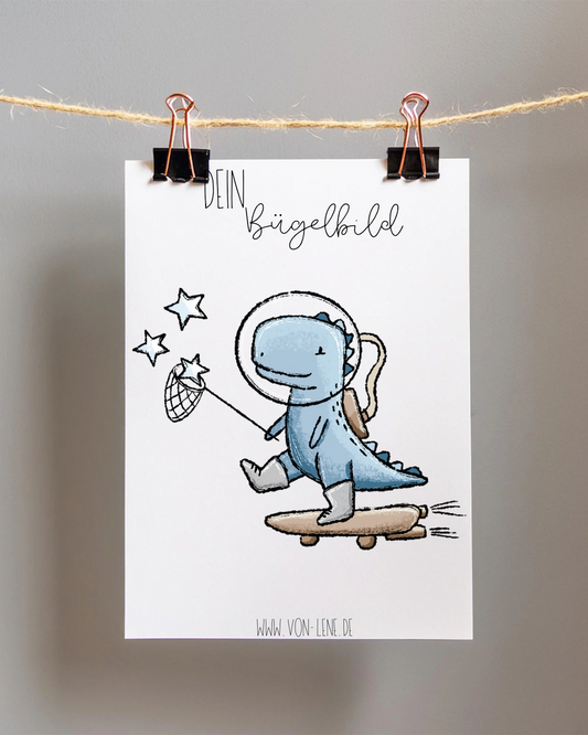 Bügelbild groß Dino im All Sternesammler