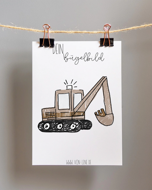 Bügelbild groß Baustelle scratch Bagger