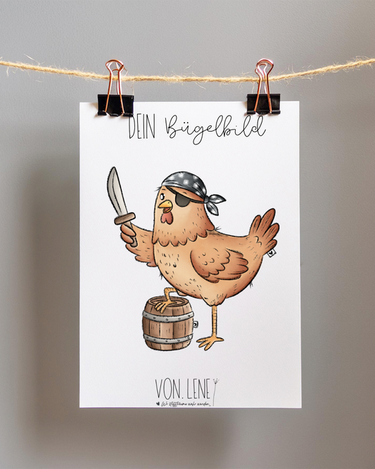 Bügelbild Huhn Pirat