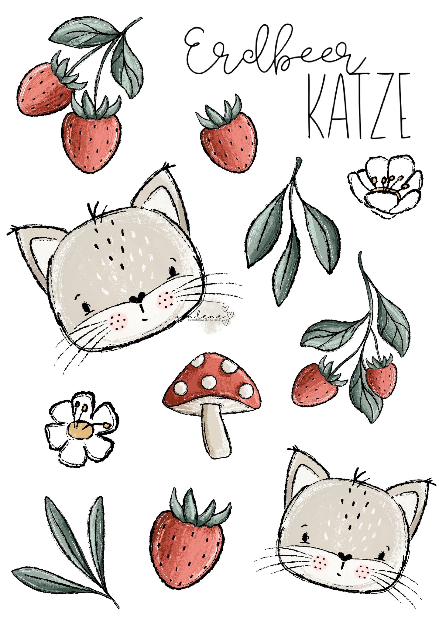 Bügelbildbogen A4 Erdbeerkatze