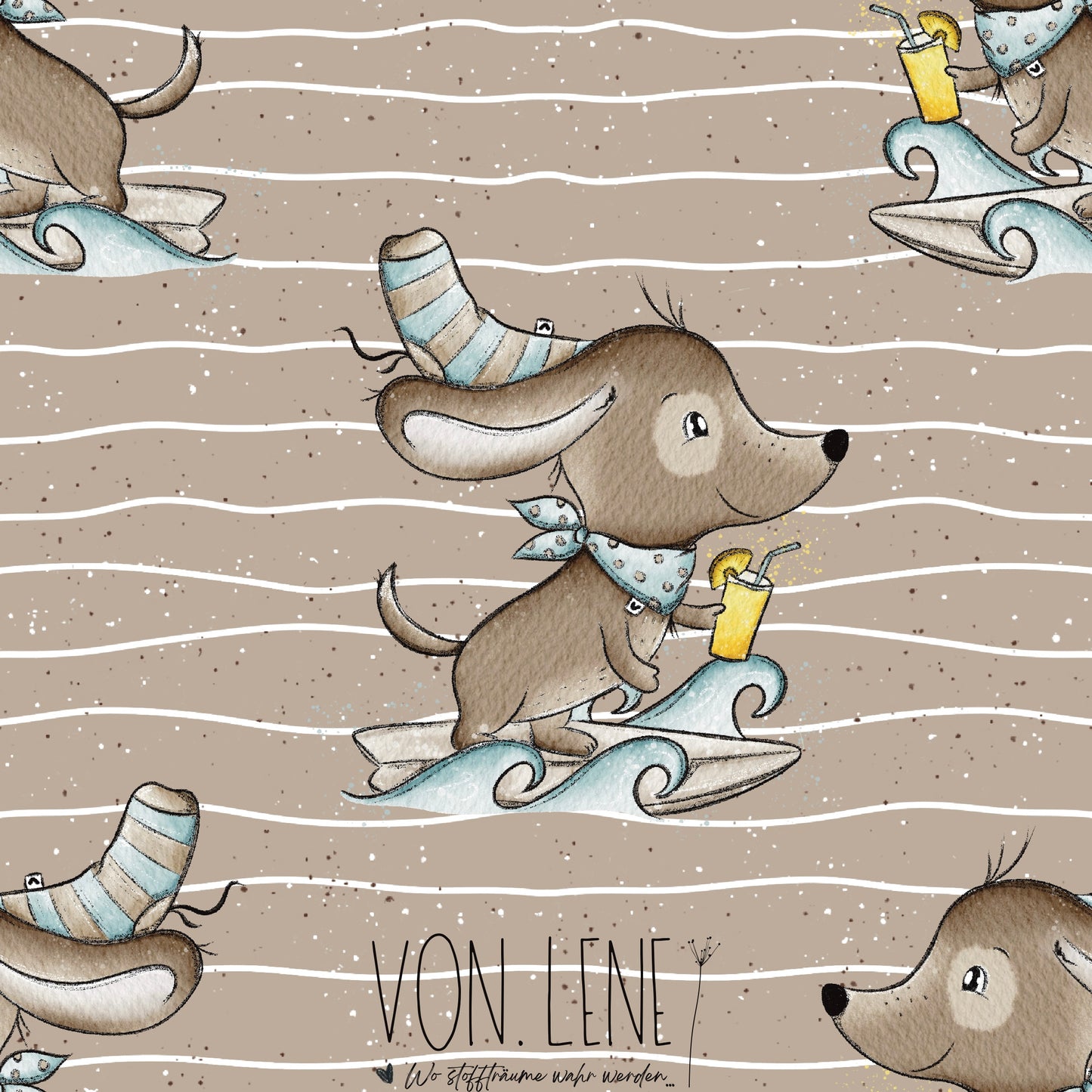 Surfdackel mit Getränk digitales Design