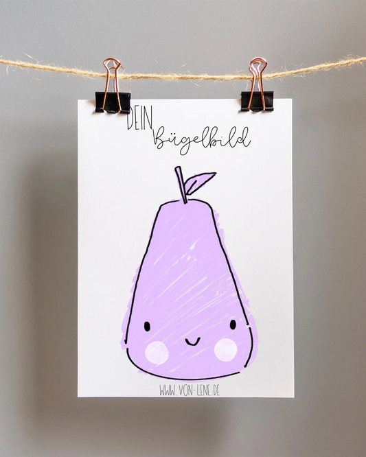 Bügelbild groß Früchtespaß Birne Lila