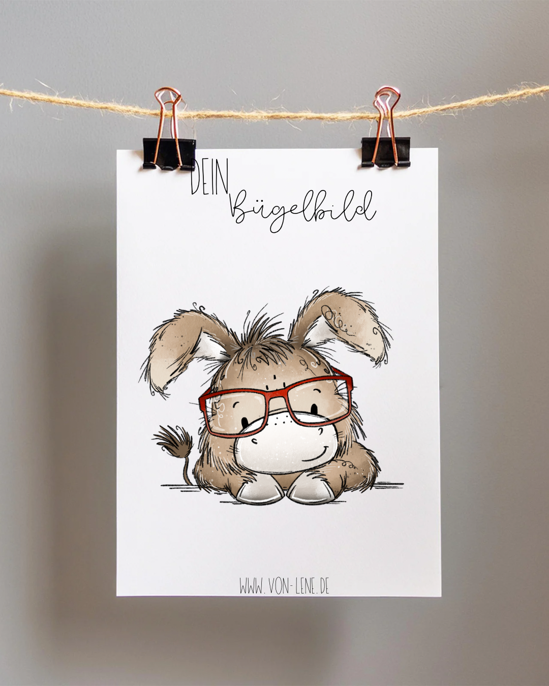 Bügelbild Esel liegend Brille