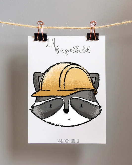 Bügelbild Maxi Baustellenleitung Waschbär