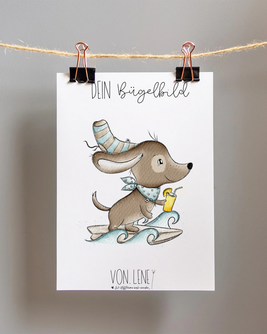 Bügelbild Surfdackel