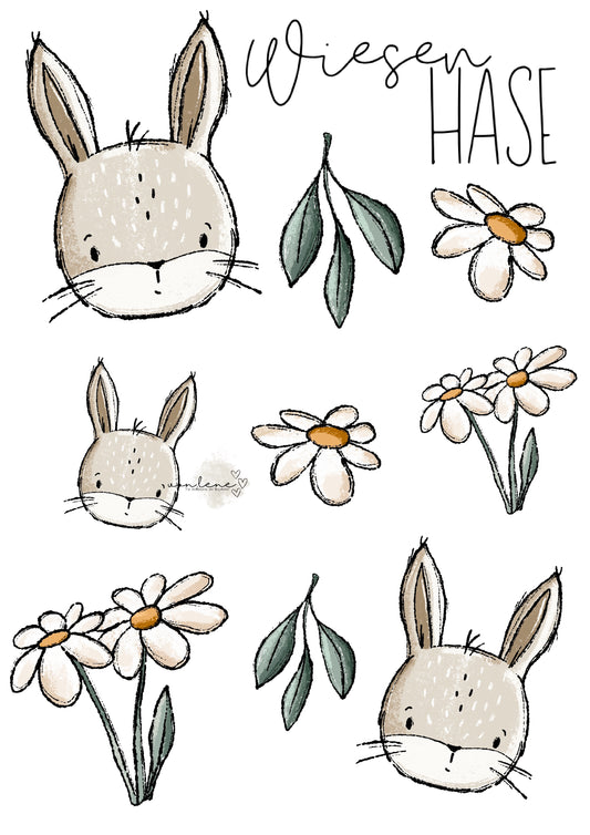 Bügelbildbogen A4 Wiesen Hase