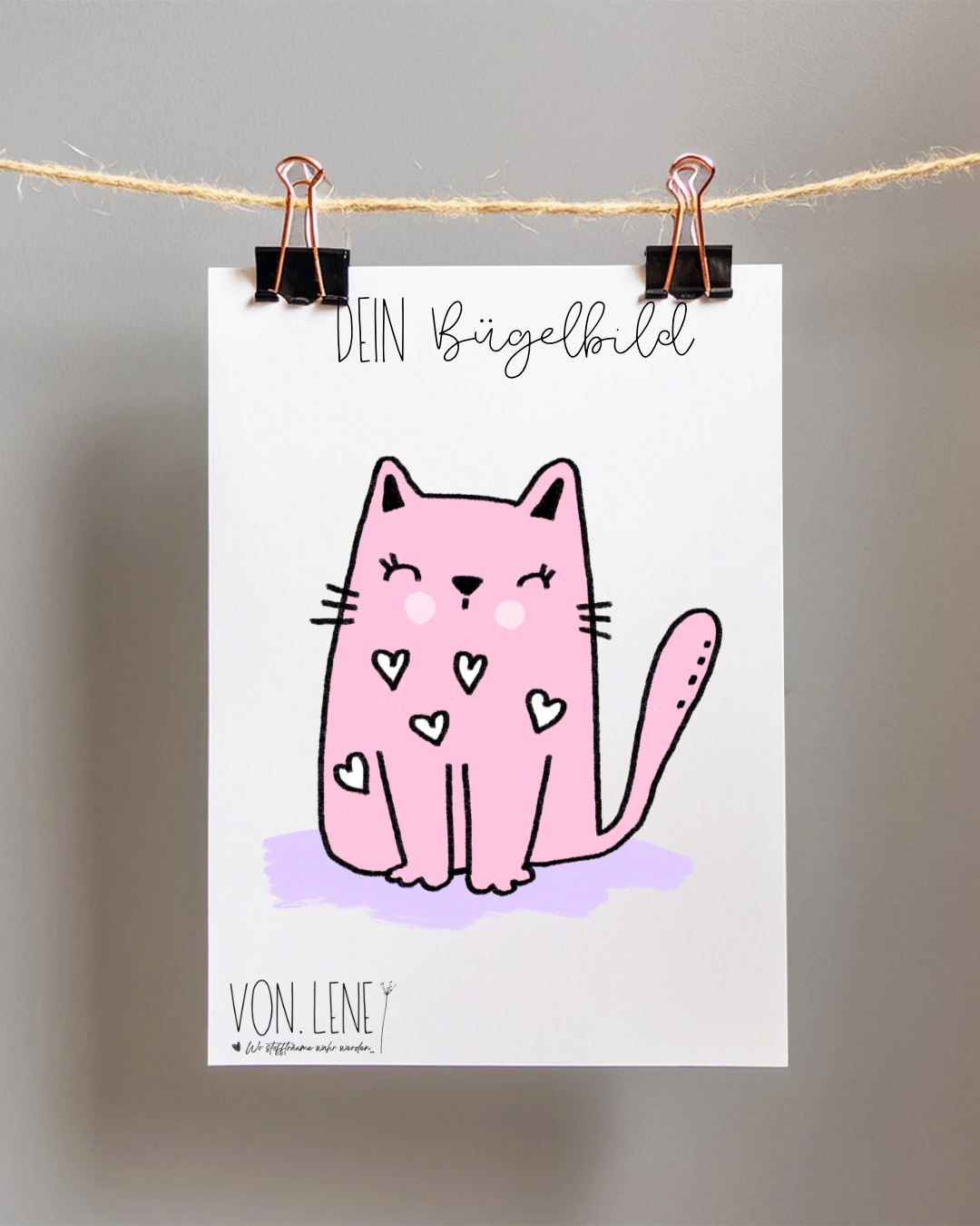 Bügelbild Katze rosa
