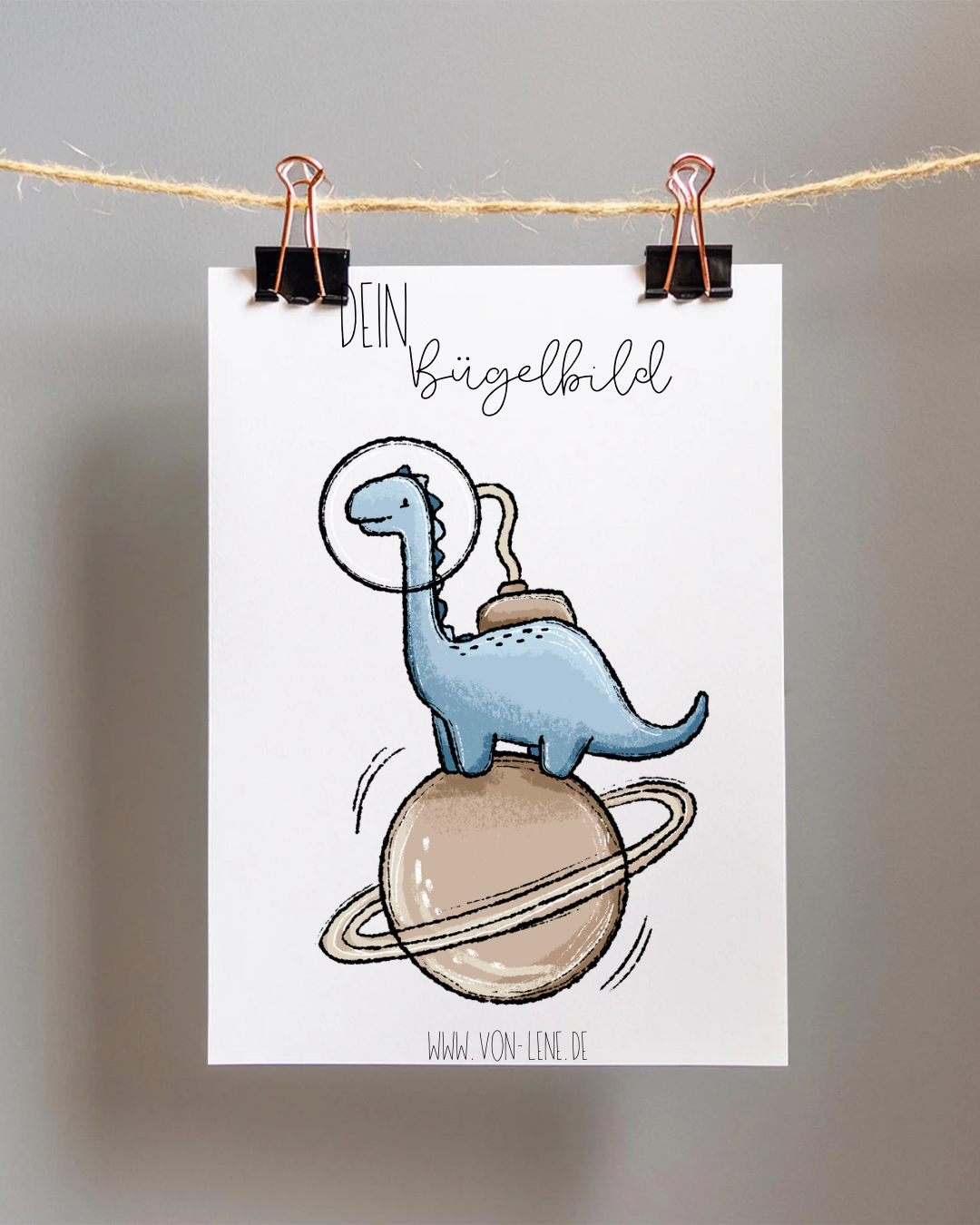 Bügelbild groß Dino im All