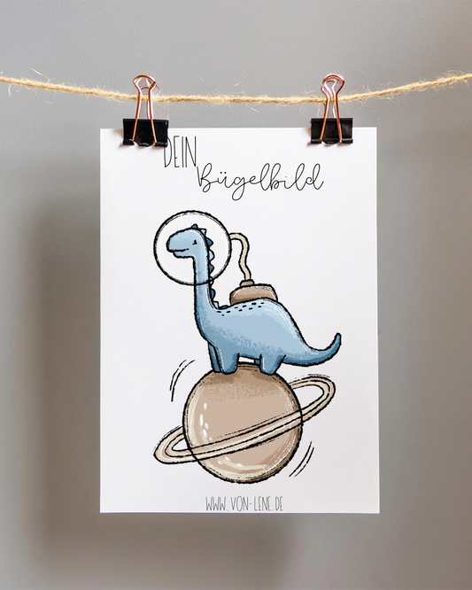 Bügelbild groß Dino im All
