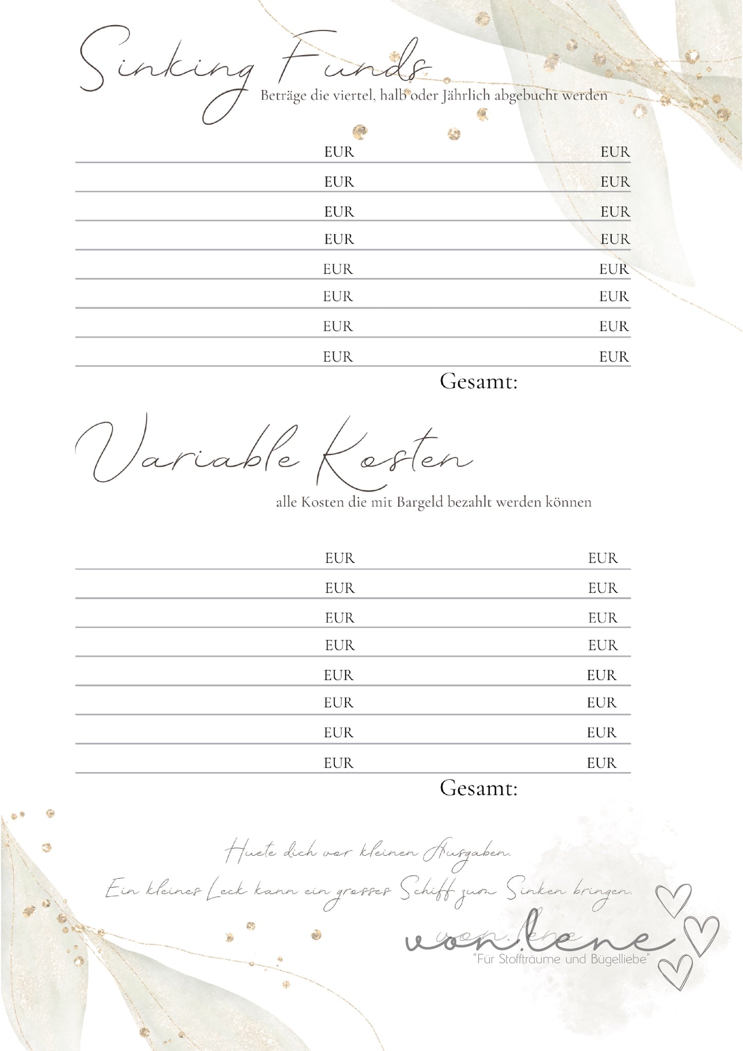 Familien Budgetplaner digitale Datei