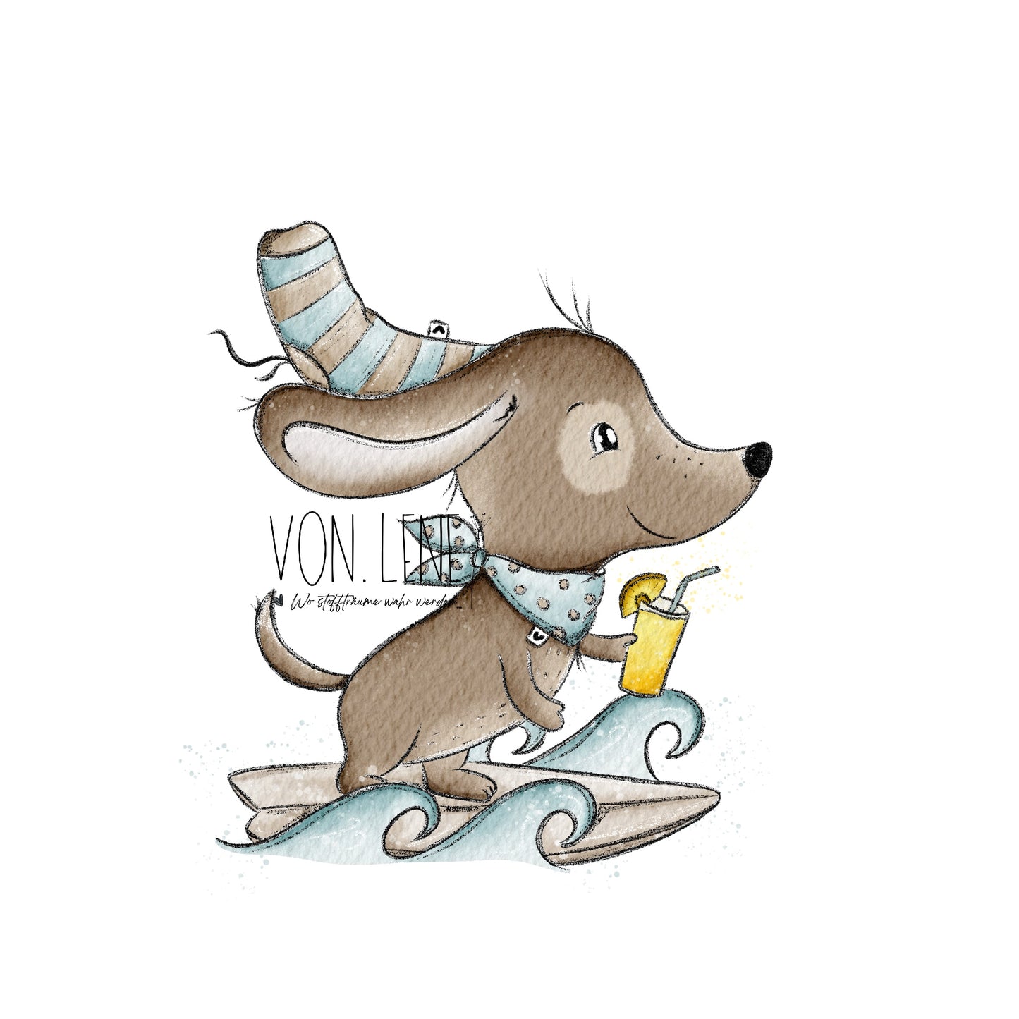 Surfdackel mit Getränk digitales Design