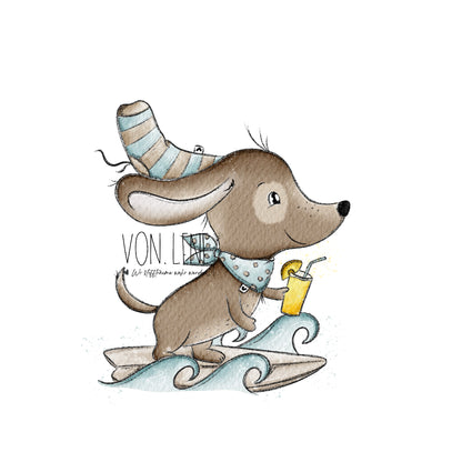 Surfdackel mit Getränk digitales Design