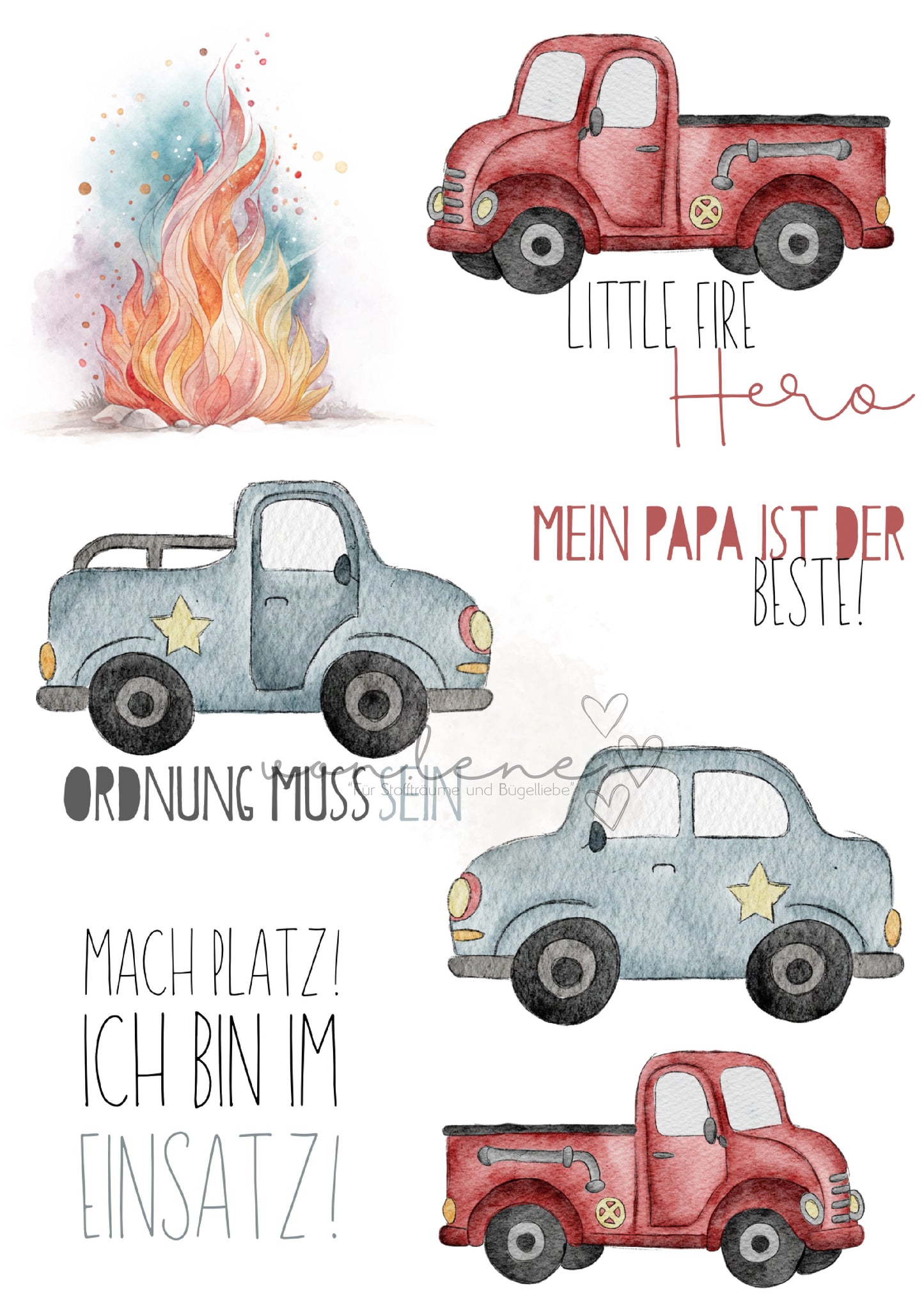 Bügelbildbogen A4 Einsatzfahrzeuge