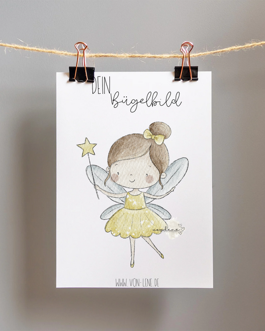 Bügelbild groß Fee gelb