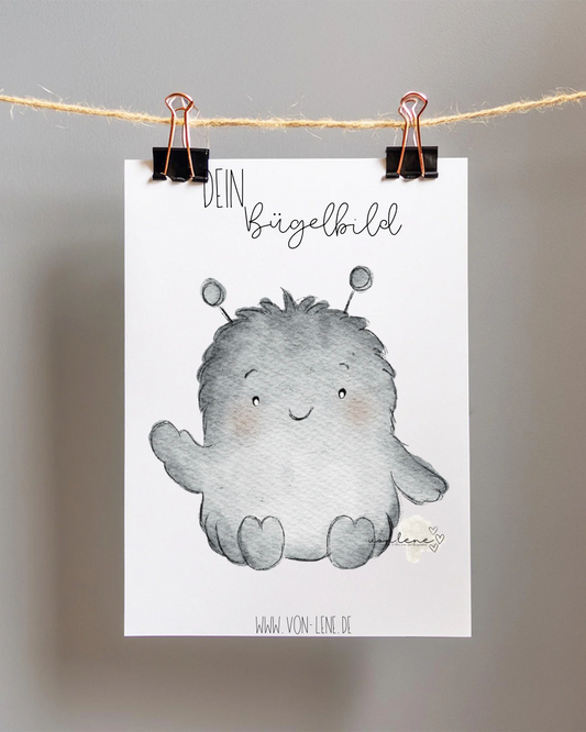 Bügelbild groß Monster blau