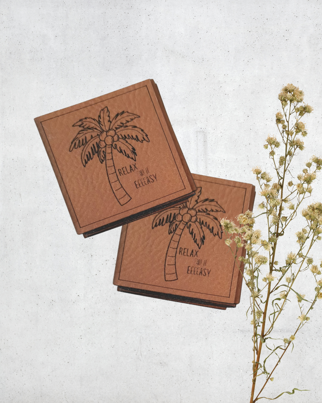 Palme „Relax Take it easy“ Spruch  Label
