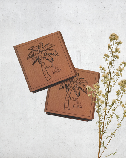 Palme „Relax Take it easy“ Spruch  Label