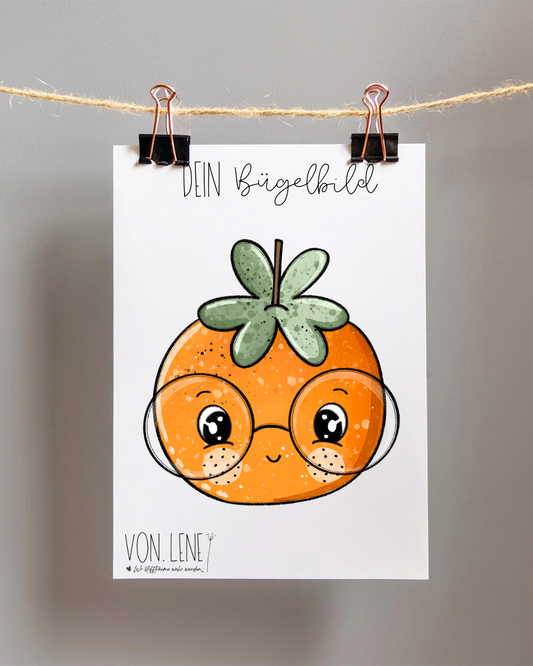Bügelbild Mandarine mit Brille