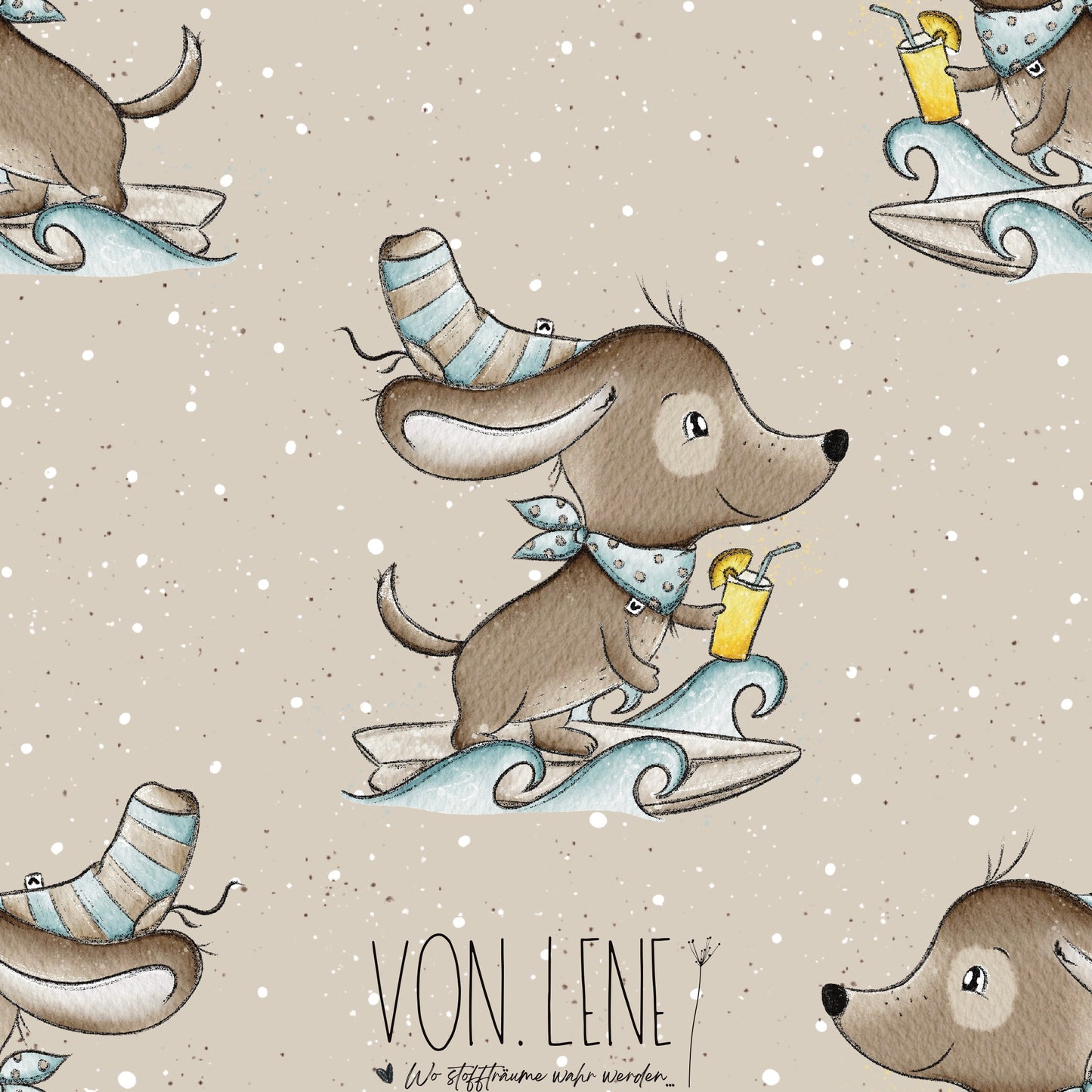 Surfdackel mit Getränk digitales Design